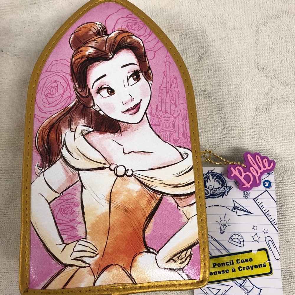 NWT Disney Beauty and the Beast Princess Belle Rose Pencil Case Makeup Bag